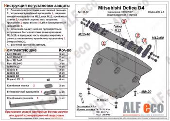 Защита радиатора и картера (V-2.4) ALFECO Mitsubishi Delica 4 рестайлинг (1997-2007)