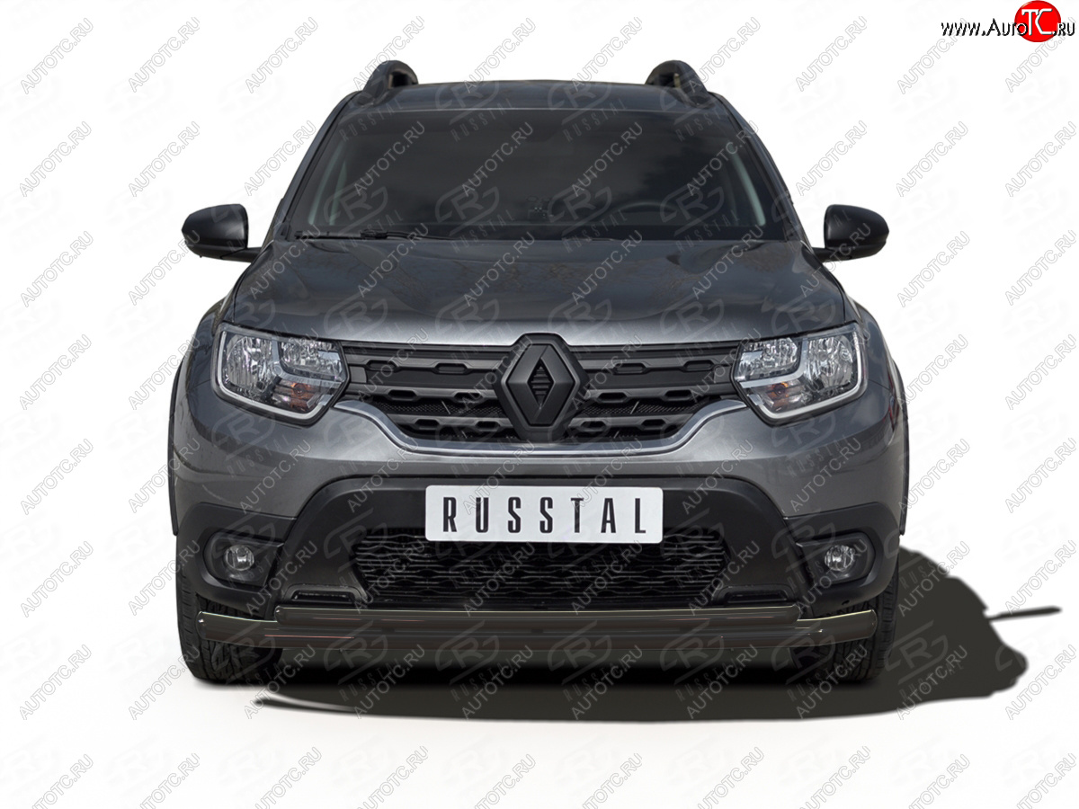 11 199 р. Защита переднего бампера (2 трубы Ø63 и 42 мм) SLITKOFF  Renault Duster  HM (2021-2024) рестайлинг (нержавейка с полимерным покрытием, черный)  с доставкой в г. Королёв