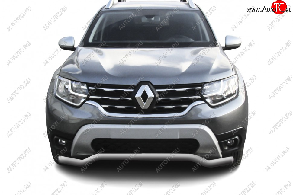 6 999 р. Защита переднего бампера Slitkoff (Ø57 мм).  Renault Duster  HM (2021-2024) рестайлинг (Сталь окрашенная, цвет серебристый)  с доставкой в г. Королёв