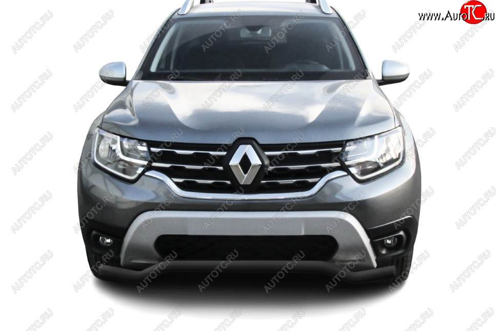 6 999 р. Защита переднего бампера Slitkoff (Ø57 мм).  Renault Duster  HM (2021-2024) рестайлинг (Сталь окрашенная, цвет черный)  с доставкой в г. Королёв