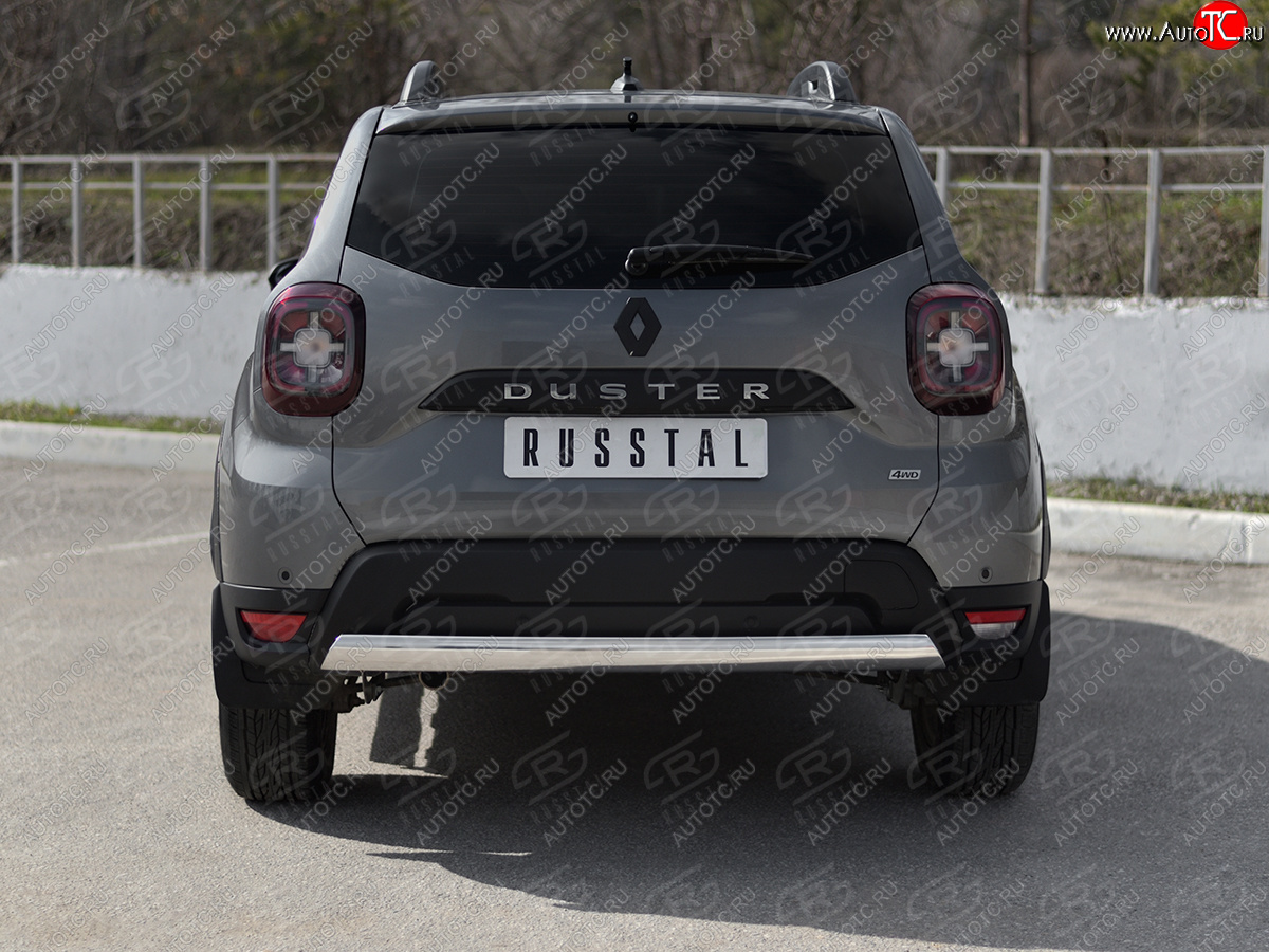 9 349 р. Защита заднего бампера (Ø75х42 мм, нержавейка) Russtal Renault Duster HM (2020-2024)  с доставкой в г. Королёв