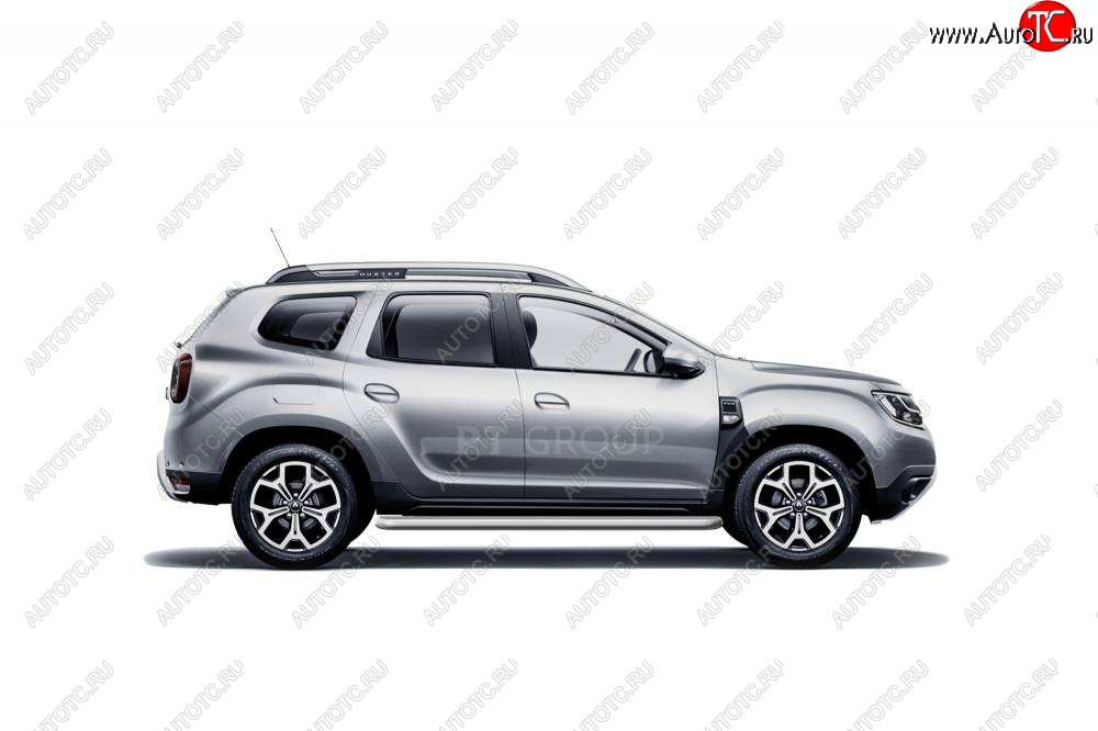 11 999 р. Порожки для ног Petroil Tuning (Ø51 с алюминиевой площадкой) Renault Duster HM (2020-2024) (Цвет: серебристый (Искра))  с доставкой в г. Королёв