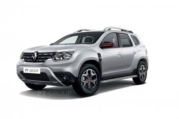 11 999 р. Порожки для ног Petroil Tuning (Ø51 с алюминиевой площадкой) Renault Duster HM (2020-2024) (Цвет: серебристый (Искра))  с доставкой в г. Королёв. Увеличить фотографию 2