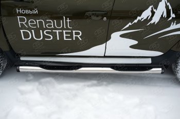 22 549 р. Пороги труба d76 с накладкой SLITKOFF (чёрные V2) Renault Duster HS рестайлинг (2015-2021)  с доставкой в г. Королёв. Увеличить фотографию 2