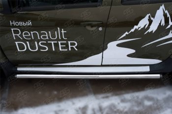 20 849 р. Защита порогов (Ø63 мм, нержавейка) SLITKOFF Renault Duster HS рестайлинг (2015-2021) (с пластиковыми заглушками)  с доставкой в г. Королёв. Увеличить фотографию 2