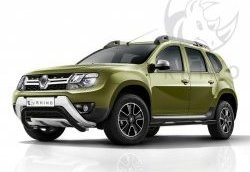 Защита переднего бампера (Ø63 мм волна, окрашенная) SLITKOFF Renault Duster HS рестайлинг (2015-2021)  (черный муар)