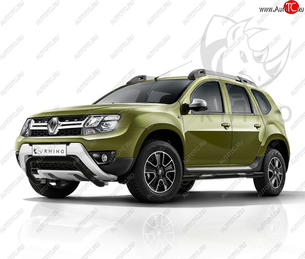 7 999 р. Защита переднего бампера (Ø63 мм волна, окрашенная) SLITKOFF  Renault Duster  HS (2015-2021) рестайлинг (черный муар)  с доставкой в г. Королёв