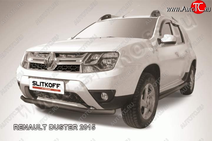 8 299 р. Защита переднего бампер Slitkoff Renault Duster HS рестайлинг (2015-2021) (Цвет: серебристый)  с доставкой в г. Королёв