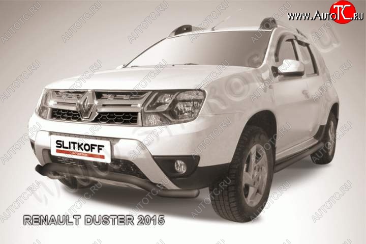 8 949 р. Защита переднего бампер (сталь окрашенная, волна 57 мм) Slitkoff Renault Duster HS рестайлинг (2015-2021) (Цвет: серебристый)  с доставкой в г. Королёв