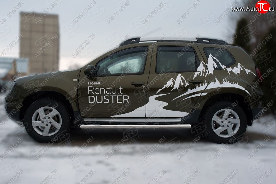 5 999 р. Защита порогов из круглой трубы диаметром 63 мм Russtal v23 Renault Duster HS рестайлинг (2015-2021) (Сталь с полимерным покрытием. Цвет: серебристый)  с доставкой в г. Королёв