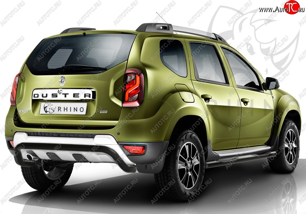 10 199 р. Защита заднего бампера (Ø63 мм волна под машину, нержавейка) SLITKOFF Renault Duster HS рестайлинг (2015-2021) (черная)  с доставкой в г. Королёв