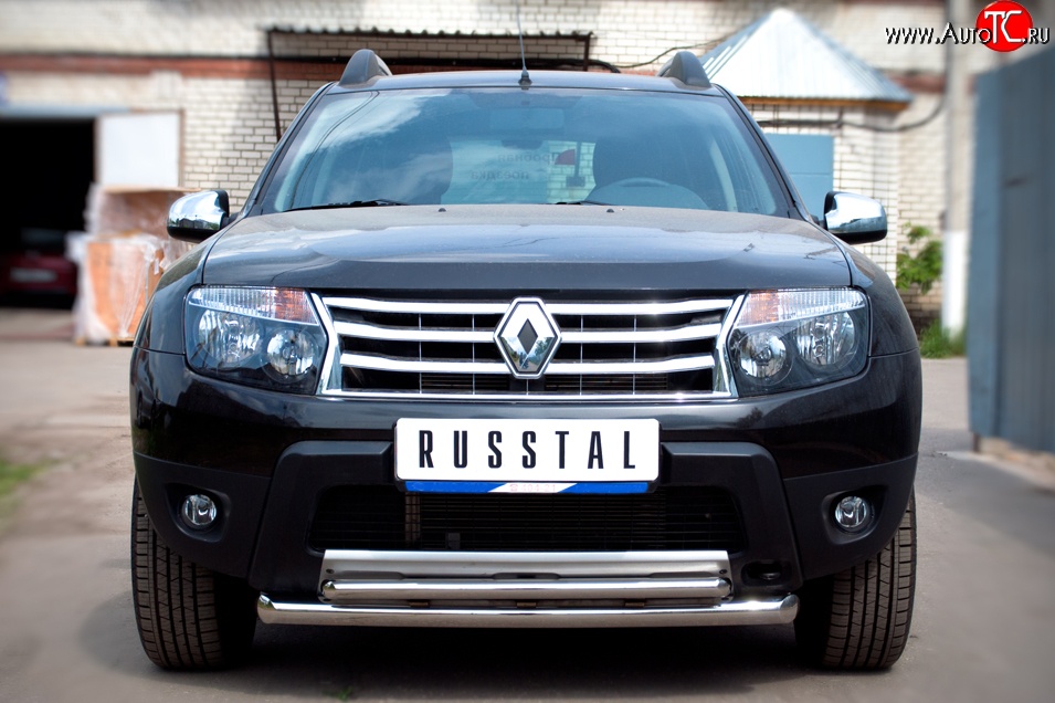 13 999 р. Защита переднего бампера (2 трубыØ63 и 42 мм, нержавейка) SLITKOFF  Renault Duster  HS (2010-2015) дорестайлинг  с доставкой в г. Королёв