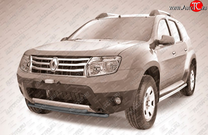 7 299 р. Защита переднего бампера Slitkoff (Ø 42+Ø 42, двойная).  Renault Duster  HS (2010-2015) дорестайлинг (Сталь с полимерным покрытием. Цвет: черный)  с доставкой в г. Королёв