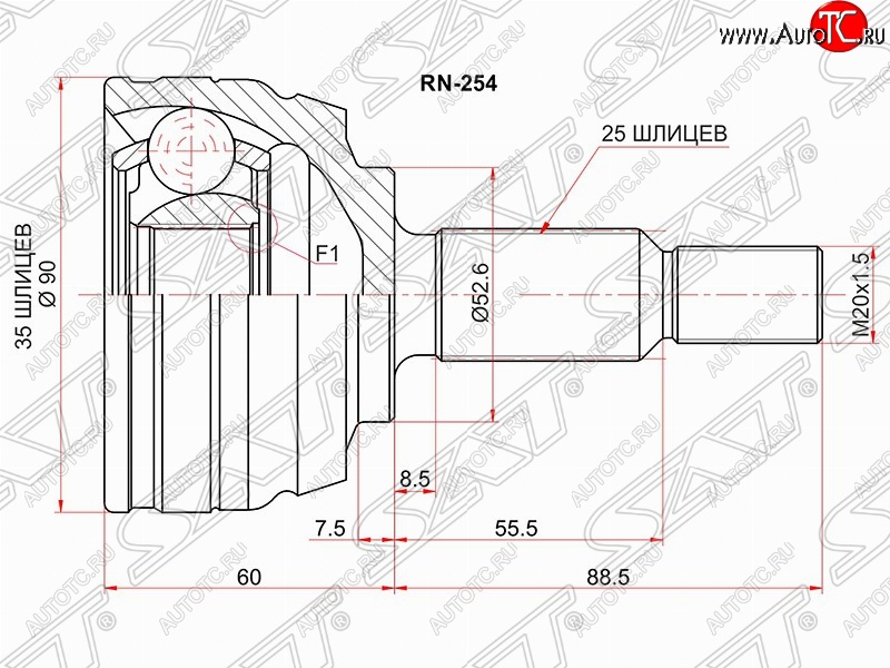 2 999 р. Шрус (наружный) 4WD SAT (35*25*52.6 мм)  Renault Duster  HS (2010-2015) дорестайлинг  с доставкой в г. Королёв