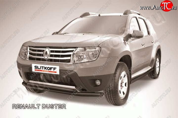 9 549 р. защита переднего бампера Slitkoff  Renault Duster  HS (2010-2015) дорестайлинг (Цвет: серебристый)  с доставкой в г. Королёв