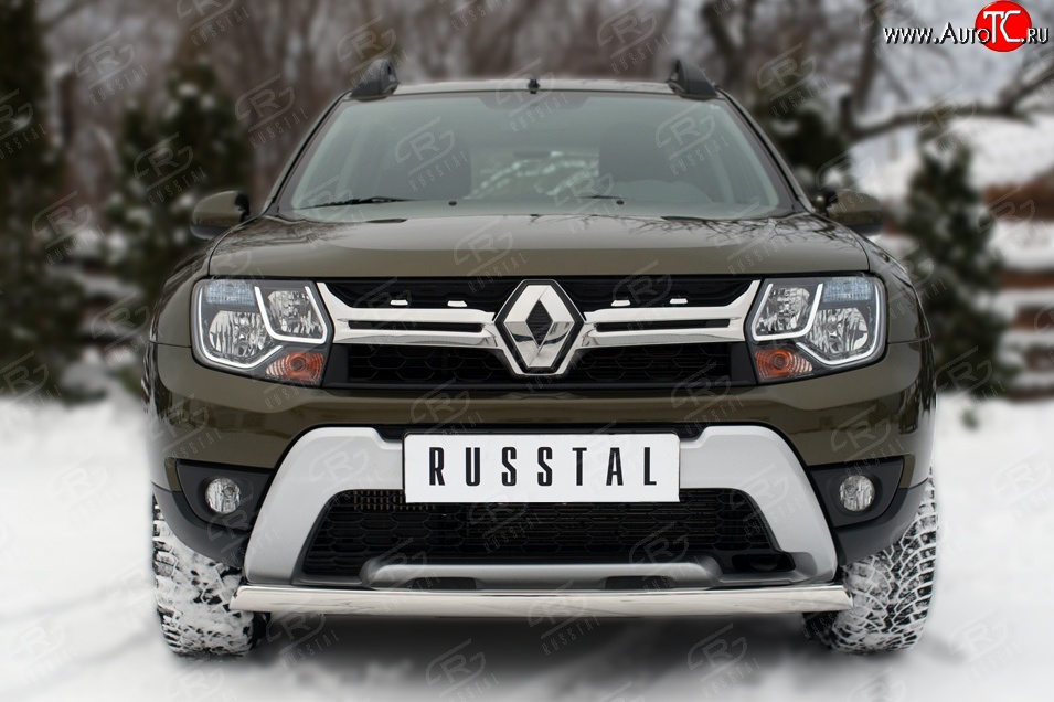 15 299 р. Защита переднего бампера (Ø75х42 мм, нержавейка) SLITKOFF Renault Duster HS рестайлинг (2015-2021)  с доставкой в г. Королёв