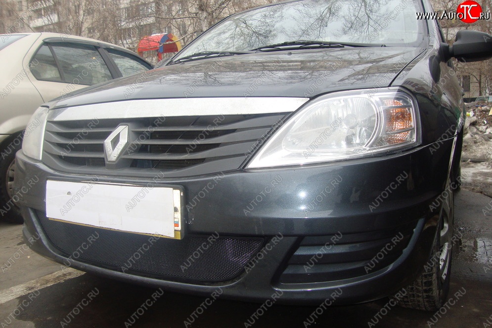 2 199 р. Защитная сетка на бампер Russtal (черная) Renault Logan 1 дорестайлинг (2004-2010)  с доставкой в г. Королёв