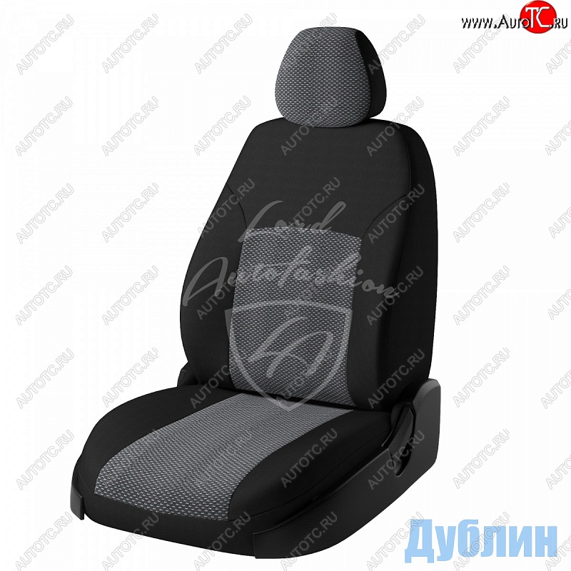 6 399 р. Чехлы для сидений Lord Autofashion Дублин (жаккард, 3 Г-образных подгол-ка) Renault Logan 2 дорестайлинг (2014-2018) (Черный, вставка Ёж Белый)  с доставкой в г. Королёв