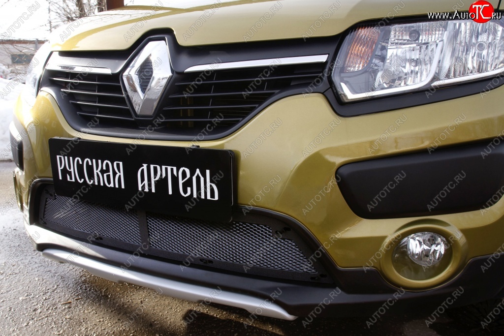 2 079 р. Защитная сетка решетки переднего бампера РА Renault Sandero Stepway (B8) дорестайлинг (2014-2018)  с доставкой в г. Королёв