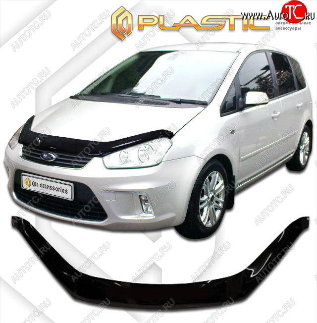 2 199 р. Дефлектор капота (exclusive) CA-Plastic  Ford C-max  Mk1 (2007-2010) рестайлинг (Classic чёрный, Без надписи)  с доставкой в г. Королёв