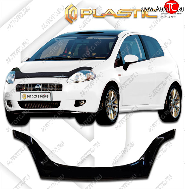 2 599 р. Дефлектор капота (exclusive) CA-Plastic  Fiat Punto  199 (2005-2012) хэтчбэк 5 дв. дорестайлинг (Classic чёрный, Без надписи)  с доставкой в г. Королёв