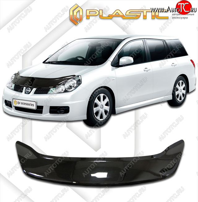 2 199 р. Дефлектор капота (exclusive) CA-Plastic  Nissan Wingroad  3 Y12 (2005-2018) 3-ое универсал (Classic чёрный, Без надписи)  с доставкой в г. Королёв