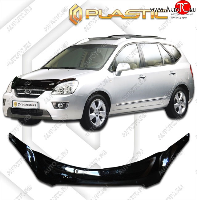 2 599 р. Дефлектор капота (exclusive) CA-Plastic  KIA Carens  UN (2006-2013) (Classic чёрный, Без надписи)  с доставкой в г. Королёв