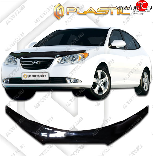 2 199 р. Дефлектор капота (exclusive) CA-Plastic  Hyundai Avante (2006-2010) (Classic чёрный, Без надписи)  с доставкой в г. Королёв