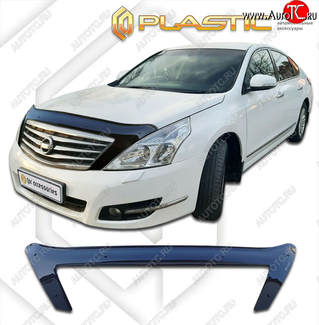 2 599 р. Дефлектор капота (exclusive) CA-Plastic  Nissan Teana  2 J32 (2008-2014) дорестайлинг, рестайлинг (Classic чёрный, Без надписи)  с доставкой в г. Королёв