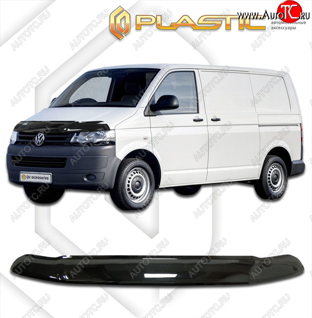 2 599 р. Дефлектор капота (exclusive) CA-Plastic  Volkswagen Transporter  T5 (2009-2015) рестайлинг (Classic чёрный, Без надписи)  с доставкой в г. Королёв