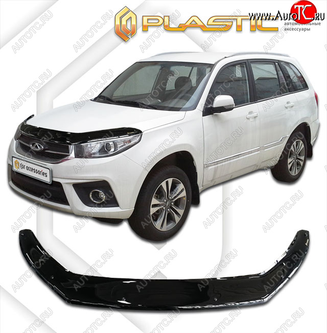 2 199 р. Дефлектор капота (exclusive) CA-Plastic  Chery Tiggo 3x (2017-2020) дорестайлинг (Classic чёрный, Без надписи)  с доставкой в г. Королёв