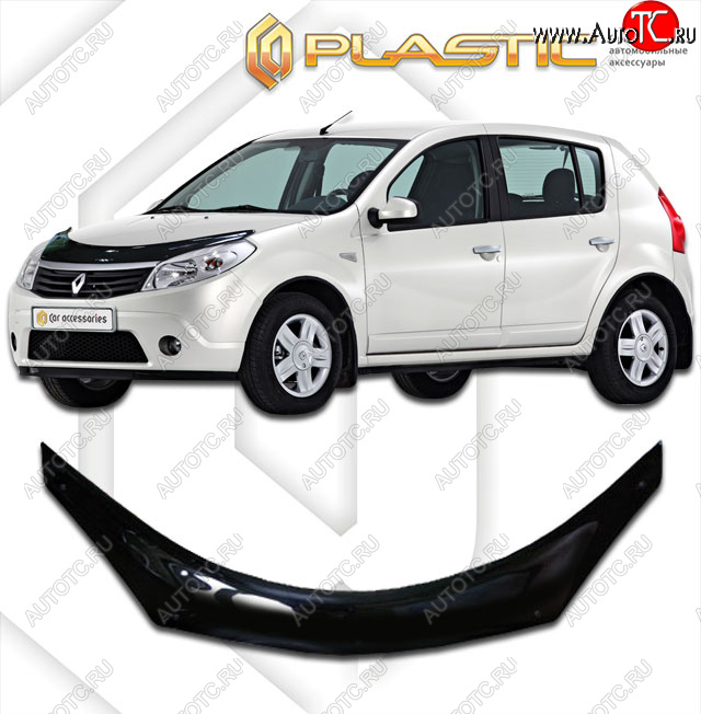 2 199 р. Дефлектор капота (exclusive) CA-Plastic  Renault Sandero Stepway  (BS) (2010-2014) (Classic чёрный, Без надписи)  с доставкой в г. Королёв