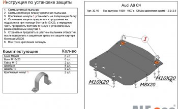 Защита картера (кроме 2,0/2,5D) ALFECO Audi A6 C4 универсал (1994-1997)