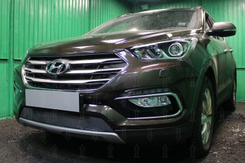 Защитная сетка радиатора в бампер (ячейка 4х10 мм) Стрелка11 Премиум Hyundai Santa Fe DM рестайлинг (2015-2019)