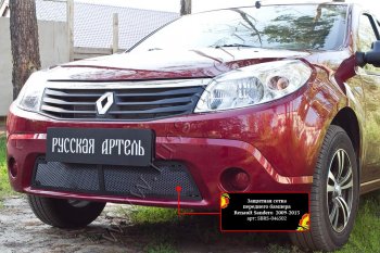 2 089 р. Защитная сетка решетки переднего бампера Русская Артель Renault Sandero (BS) (2009-2014) (Поверхность текстурная)  с доставкой в г. Королёв. Увеличить фотографию 2