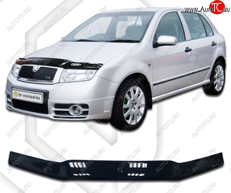 1 999 р. Дефлектор капота CA-Plastiс  Skoda Fabia  Mk1 (2004-2008) седан рестайлинг, хэтчбек рестайлинг (Classic черный, Без надписи)  с доставкой в г. Королёв