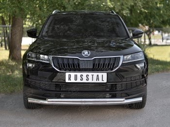 Защита переднего бампера (2 трубы Ø63 и 42 мм, нержавейка) SLITKOFF Skoda (Шкода) Karoq (Карог)  NU7 (2017-2021) NU7 дорестайлинг