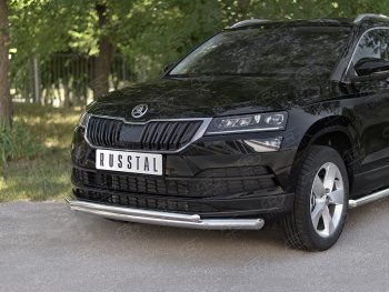 23 899 р. Защита переднего бампера (2 трубы Ø63 и 42 мм, нержавейка) SLITKOFF  Skoda Karoq  NU7 (2017-2021) дорестайлинг  с доставкой в г. Королёв. Увеличить фотографию 2