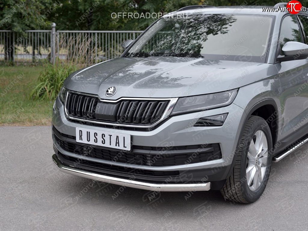 18 299 р. Защита переднего бампера (Ø63 мм, нержавейка) SLITKOFF  Skoda Kodiaq  NU7 (2017-2021) дорестайлинг  с доставкой в г. Королёв