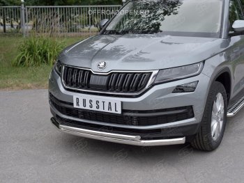 23 499 р. Защита переднего бампера (2 трубы Ø63 и 42 мм, нержавейка) SLITKOFF  Skoda Kodiaq  NU7 (2017-2021) дорестайлинг  с доставкой в г. Королёв. Увеличить фотографию 2