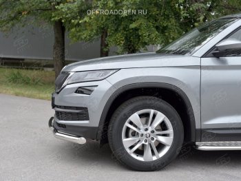 23 499 р. Защита переднего бампера (2 трубы Ø63 и 42 мм, нержавейка) SLITKOFF  Skoda Kodiaq  NU7 (2017-2021) дорестайлинг  с доставкой в г. Королёв. Увеличить фотографию 3