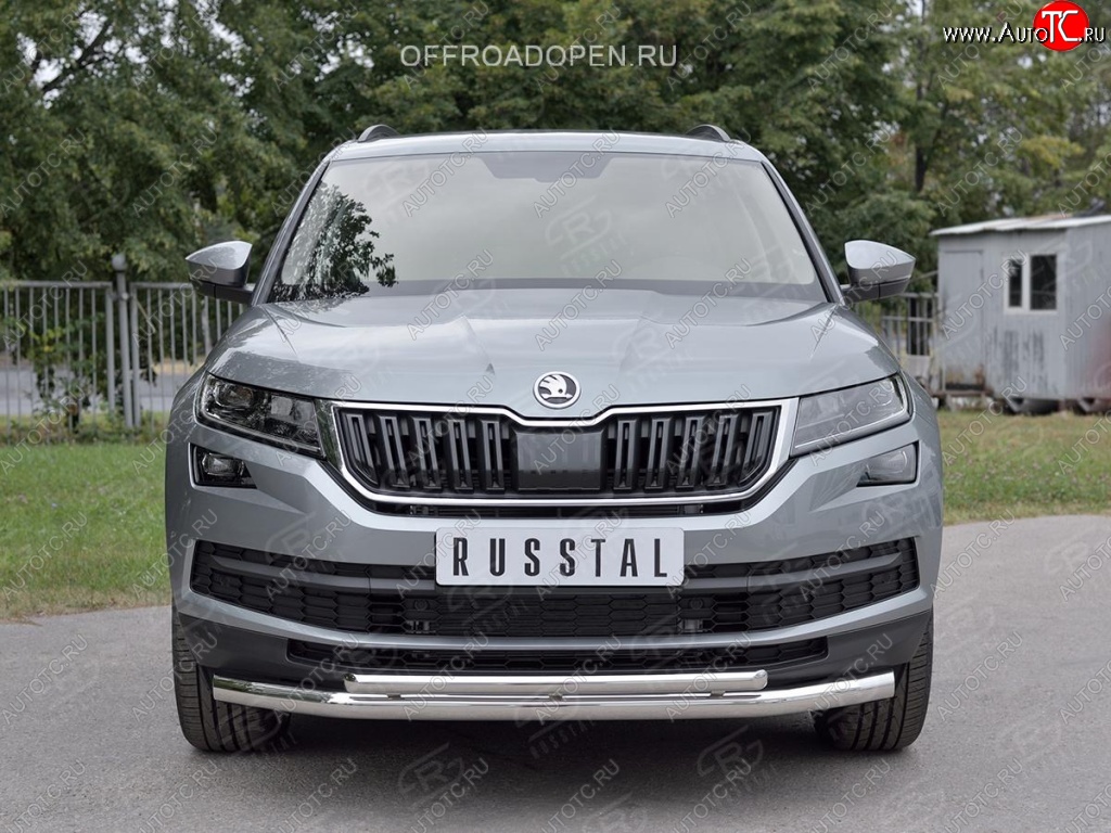 23 499 р. Защита переднего бампера (2 трубы Ø63 и 42 мм, нержавейка) SLITKOFF  Skoda Kodiaq  NU7 (2017-2021) дорестайлинг  с доставкой в г. Королёв