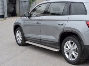 Широкая защита порогов из трубы диаметром 42 мм SLITKOFF v3 Skoda (Шкода) Kodiaq (Кодиак)  NU7 (2017-2021) NU7 дорестайлинг