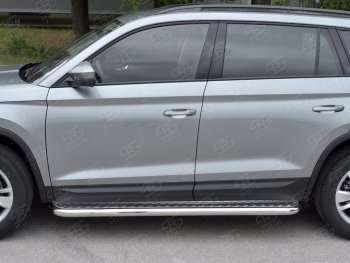 31 599 р. Широкая защита порогов с трубой диаметром 63 мм SLITKOFF v1  Skoda Kodiaq  NU7 (2017-2021) дорестайлинг  с доставкой в г. Королёв. Увеличить фотографию 3