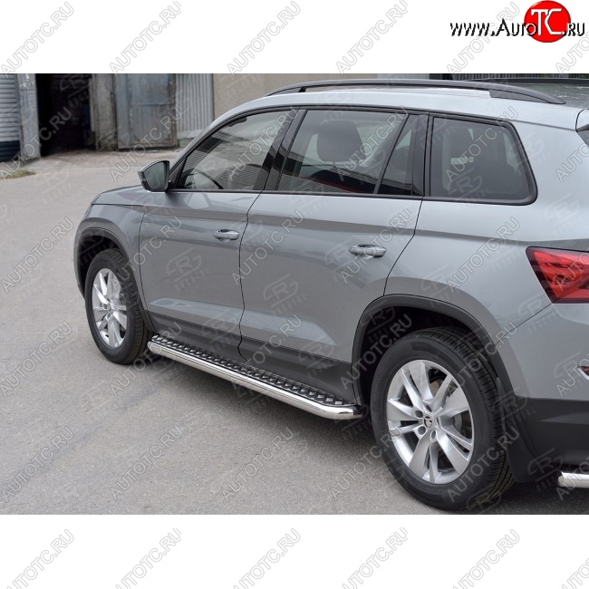 31 599 р. Широкая защита порогов с трубой диаметром 63 мм SLITKOFF v1  Skoda Kodiaq  NU7 (2017-2021) дорестайлинг  с доставкой в г. Королёв