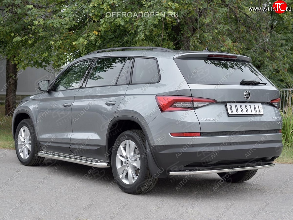 17 499 р. Защита заднего бампера (Ø42 мм, нержавейка) SLITKOFF Skoda Kodiaq NU7 дорестайлинг (2017-2021)  с доставкой в г. Королёв