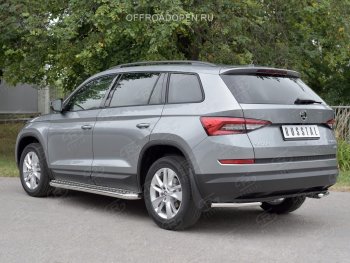 Защита заднего бампера (Ø42 мм, уголки, нержавейка) SLITKOFF Skoda Kodiaq NU7 дорестайлинг (2017-2021)