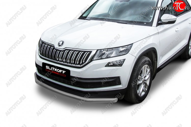 8 749 р. Защита переднего бампера Slitkoff (Ø 76 мм)  Skoda Kodiaq  NU7 (2017-2021) дорестайлинг (Сталь с полимерным покрытием. Цвет: серебристый)  с доставкой в г. Королёв