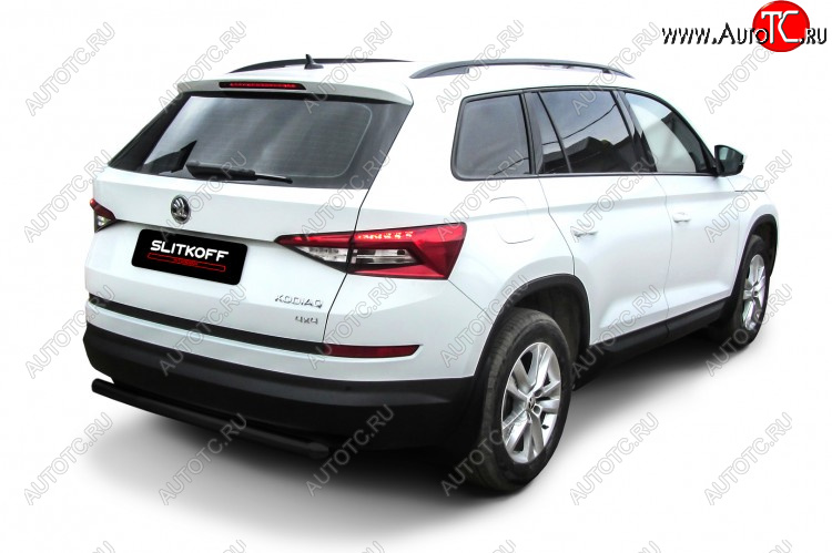 7 999 р. Защита заднего бампера Slitkoff ((Ø 57 мм)  Skoda Kodiaq  NU7 (2017-2021) дорестайлинг (Сталь с полимерным покрытием. Цвет: черный)  с доставкой в г. Королёв