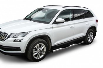 20 649 р. Защита порогов Slitkoff (Ø 76 мм, в проступями)  Skoda Kodiaq  NU7 (2017-2021) дорестайлинг (Нержавеющая сталь)  с доставкой в г. Королёв. Увеличить фотографию 2